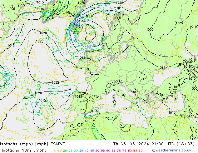 Eşrüzgar Hızları mph ECMWF Per 06.06.2024 21 UTC