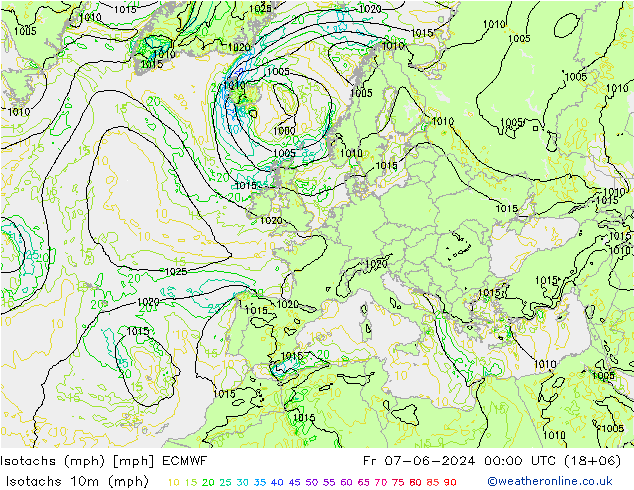 Isotachs (mph) ECMWF  07.06.2024 00 UTC