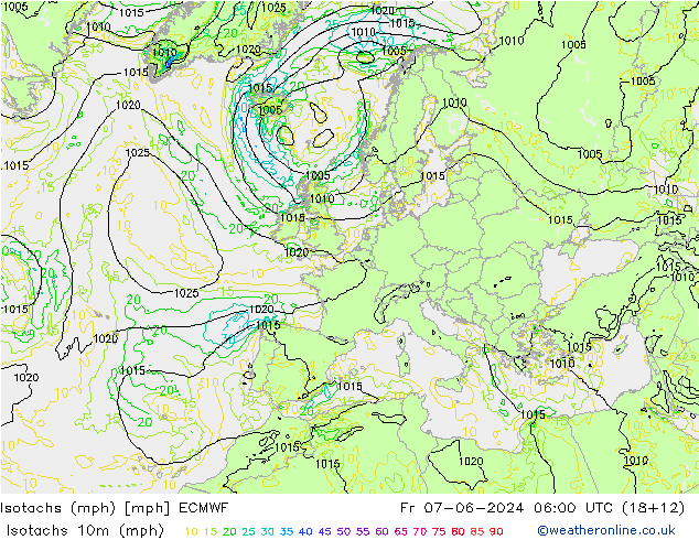 Isotachs (mph) ECMWF Fr 07.06.2024 06 UTC