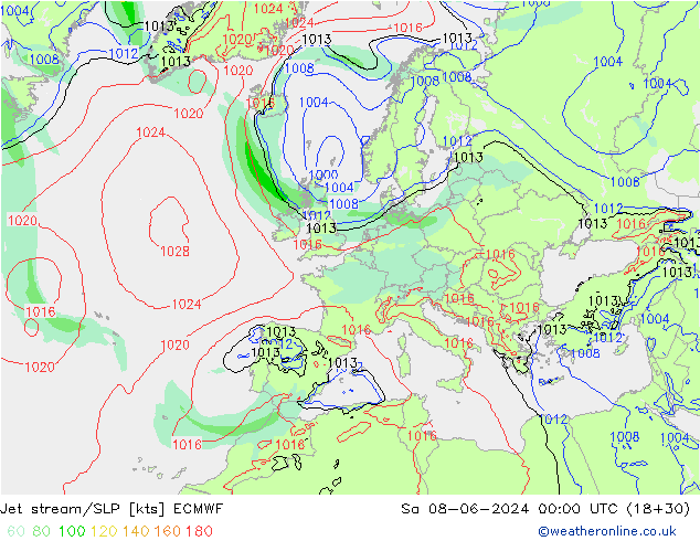 Corriente en chorro ECMWF sáb 08.06.2024 00 UTC