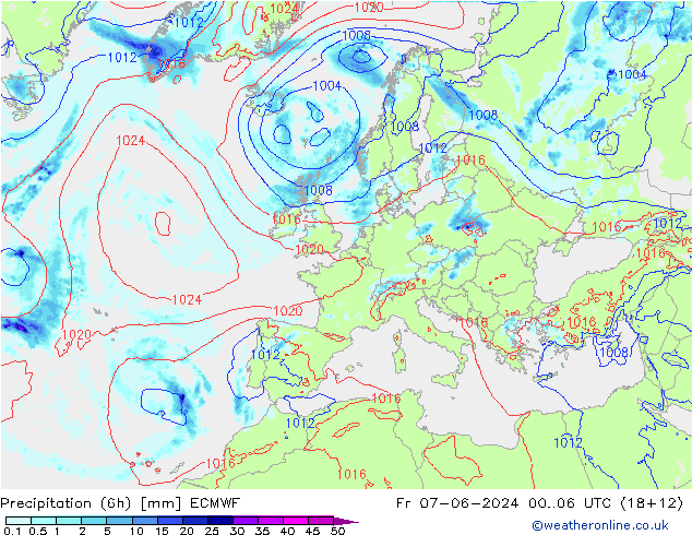 Z500/Rain (+SLP)/Z850 ECMWF vie 07.06.2024 06 UTC