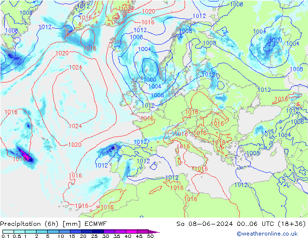 Z500/Rain (+SLP)/Z850 ECMWF Sa 08.06.2024 06 UTC