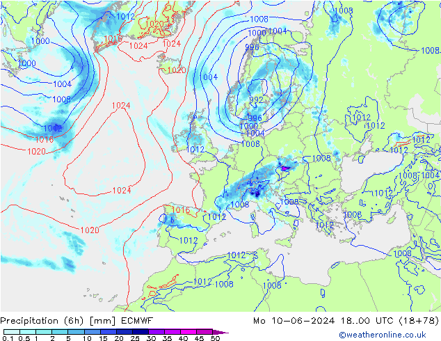 Z500/Rain (+SLP)/Z850 ECMWF lun 10.06.2024 00 UTC