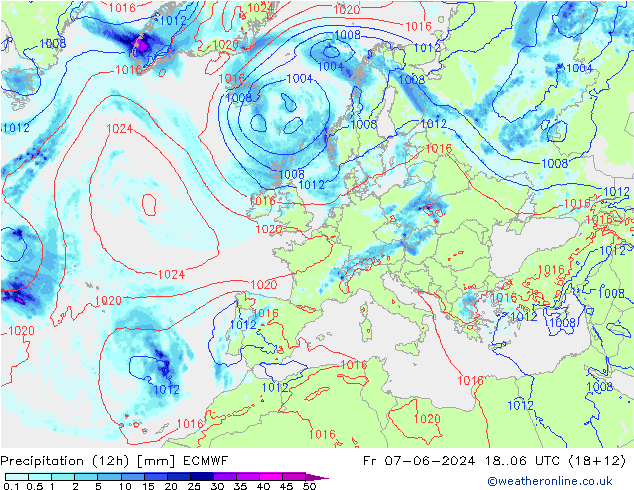 осадки (12h) ECMWF пт 07.06.2024 06 UTC