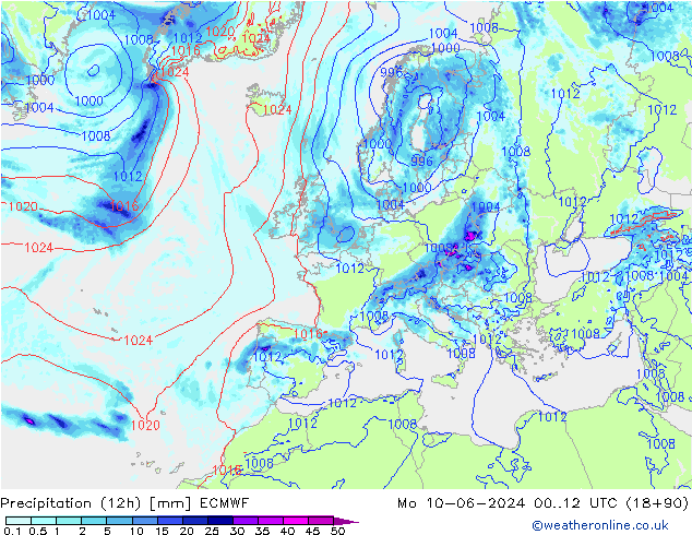 Precipitación (12h) ECMWF lun 10.06.2024 12 UTC