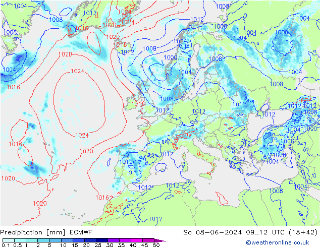 Niederschlag ECMWF Sa 08.06.2024 12 UTC