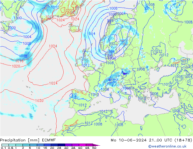 Niederschlag ECMWF Mo 10.06.2024 00 UTC