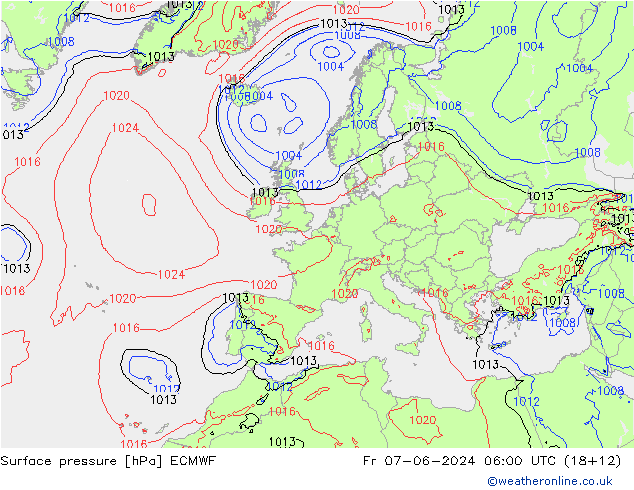 Surface pressure ECMWF Fr 07.06.2024 06 UTC