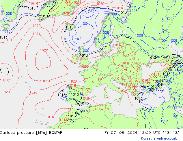 Luchtdruk (Grond) ECMWF vr 07.06.2024 12 UTC