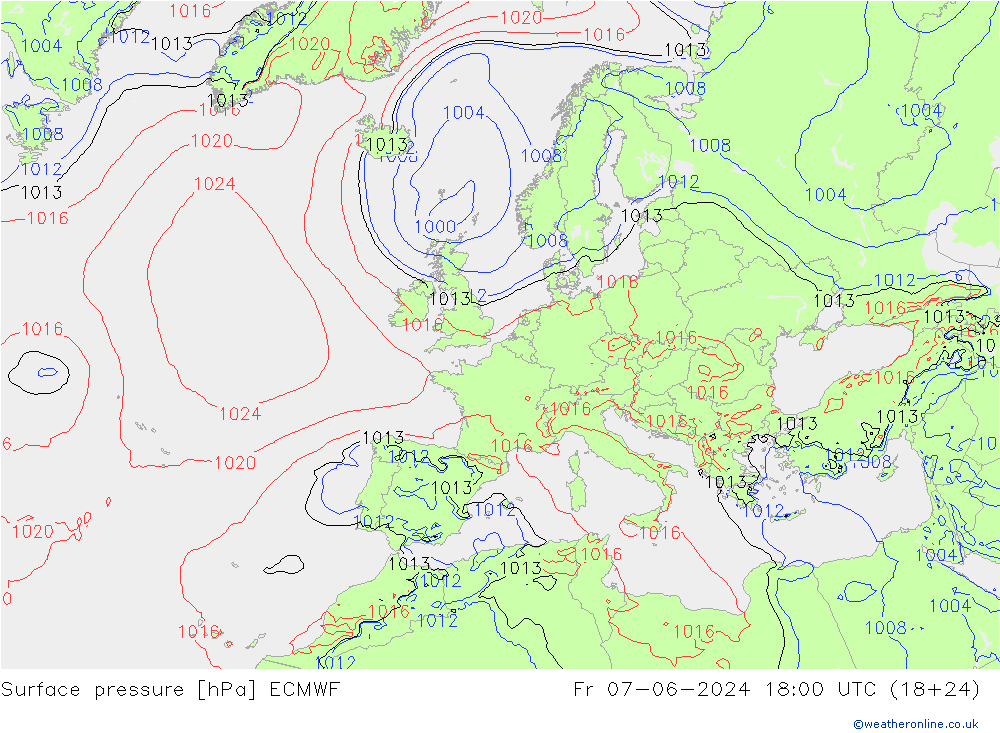 Surface pressure ECMWF Fr 07.06.2024 18 UTC