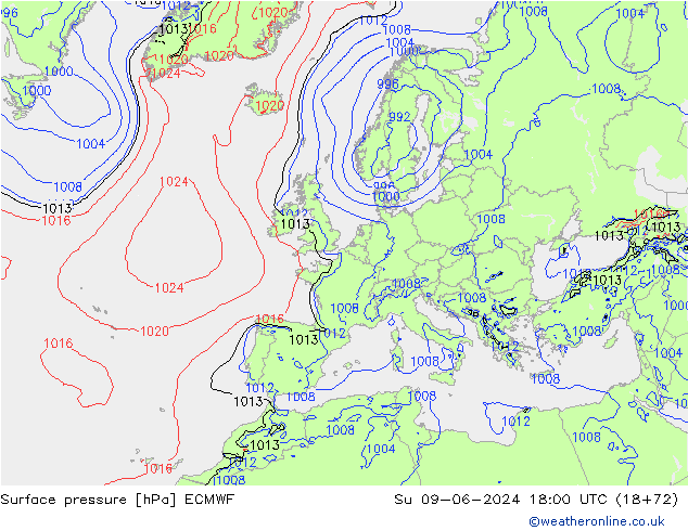 Surface pressure ECMWF Su 09.06.2024 18 UTC