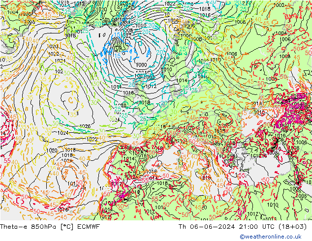 Theta-e 850hPa ECMWF Th 06.06.2024 21 UTC