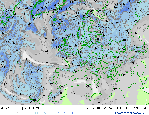 RH 850 hPa ECMWF Fr 07.06.2024 00 UTC