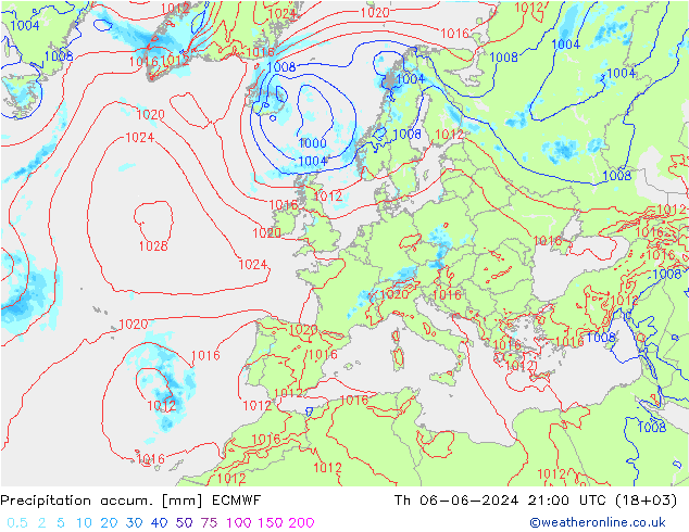 Totale neerslag ECMWF do 06.06.2024 21 UTC