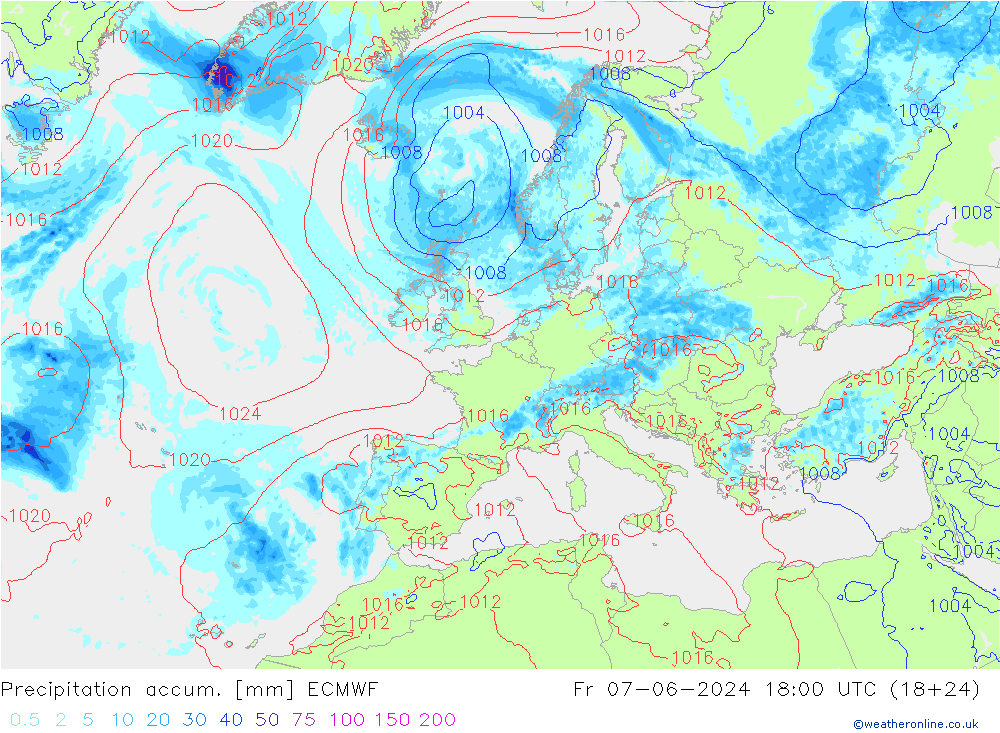 Precipitation accum. ECMWF Fr 07.06.2024 18 UTC