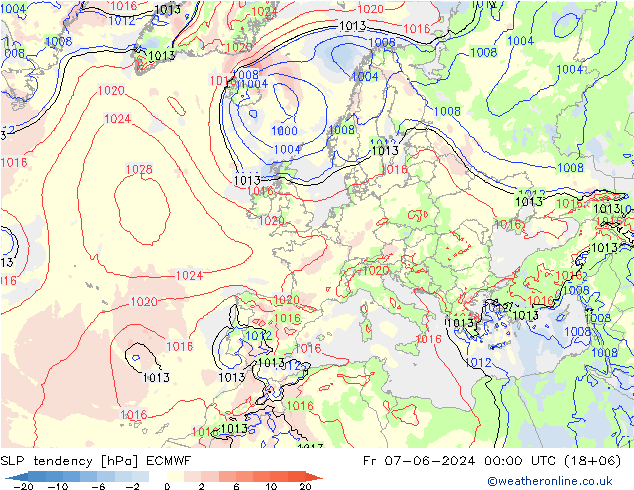 Drucktendenz ECMWF Fr 07.06.2024 00 UTC