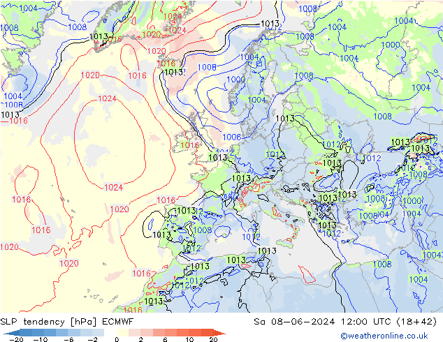 SLP tendency ECMWF Sa 08.06.2024 12 UTC