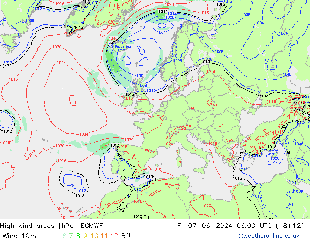 High wind areas ECMWF vie 07.06.2024 06 UTC