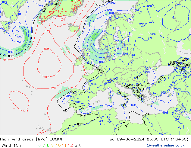 Windvelden ECMWF zo 09.06.2024 06 UTC