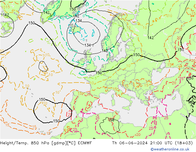 Height/Temp. 850 hPa ECMWF Th 06.06.2024 21 UTC