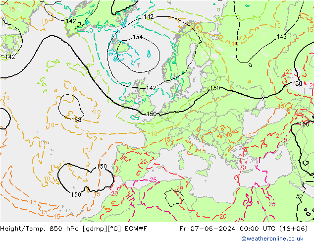 Z500/Rain (+SLP)/Z850 ECMWF 星期五 07.06.2024 00 UTC