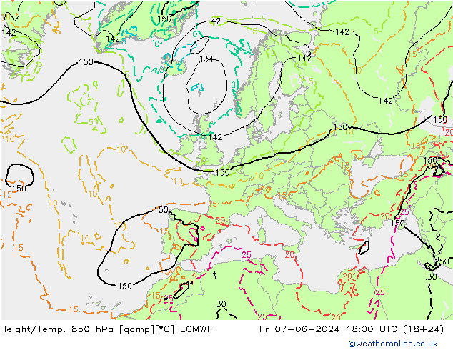 Height/Temp. 850 гПа ECMWF пт 07.06.2024 18 UTC