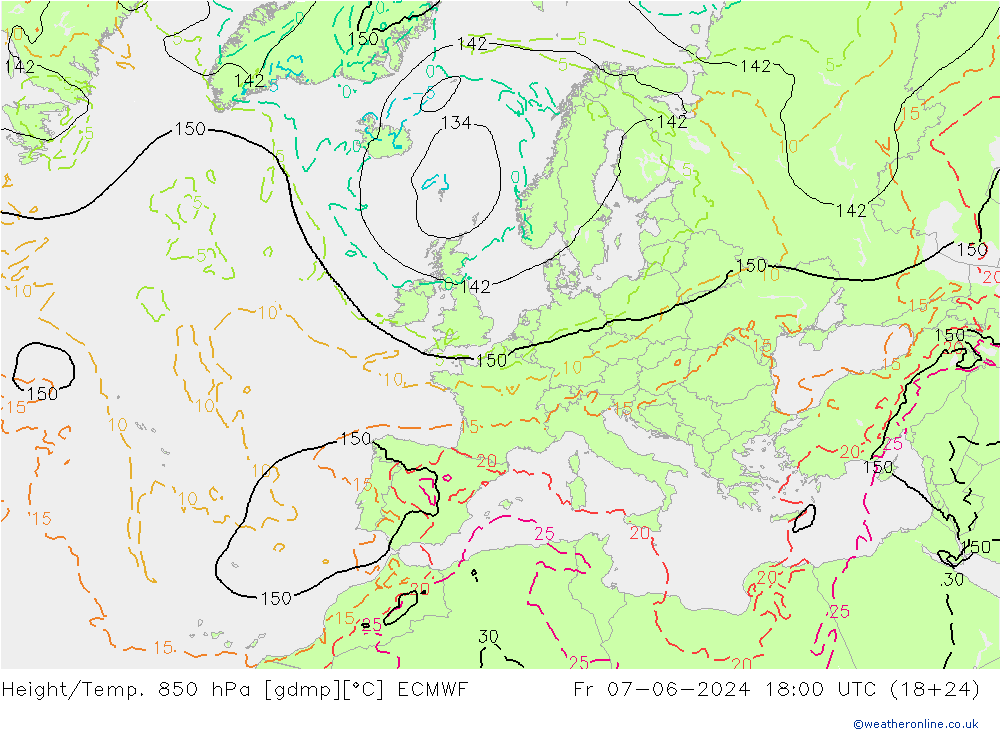 Z500/Rain (+SLP)/Z850 ECMWF Fr 07.06.2024 18 UTC