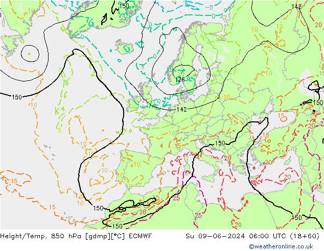 Z500/Rain (+SLP)/Z850 ECMWF Su 09.06.2024 06 UTC