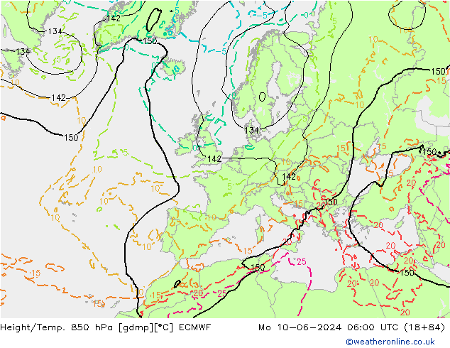 Height/Temp. 850 hPa ECMWF Po 10.06.2024 06 UTC