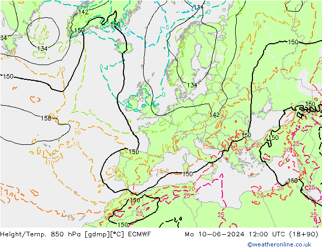 Hoogte/Temp. 850 hPa ECMWF ma 10.06.2024 12 UTC