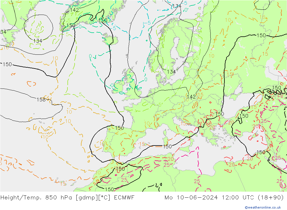 Géop./Temp. 850 hPa ECMWF lun 10.06.2024 12 UTC