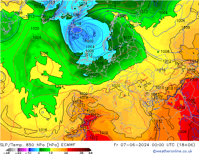 SLP/Temp. 850 hPa ECMWF ven 07.06.2024 00 UTC