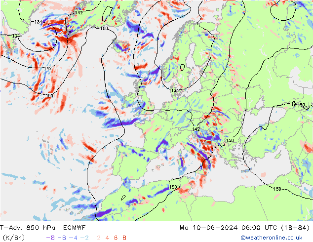 T-Adv. 850 hPa ECMWF Mo 10.06.2024 06 UTC