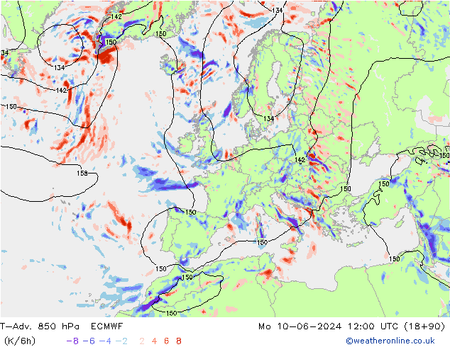 T-Adv. 850 hPa ECMWF Mo 10.06.2024 12 UTC