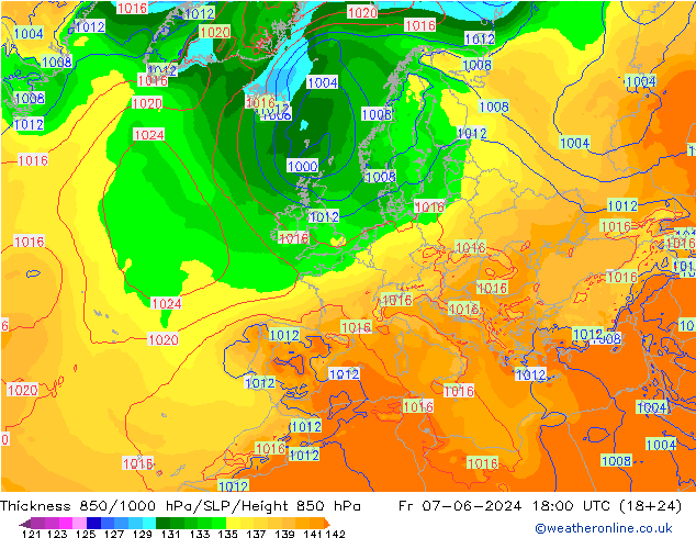 Thck 850-1000 hPa ECMWF ven 07.06.2024 18 UTC