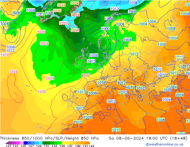 Thck 850-1000 hPa ECMWF So 08.06.2024 18 UTC