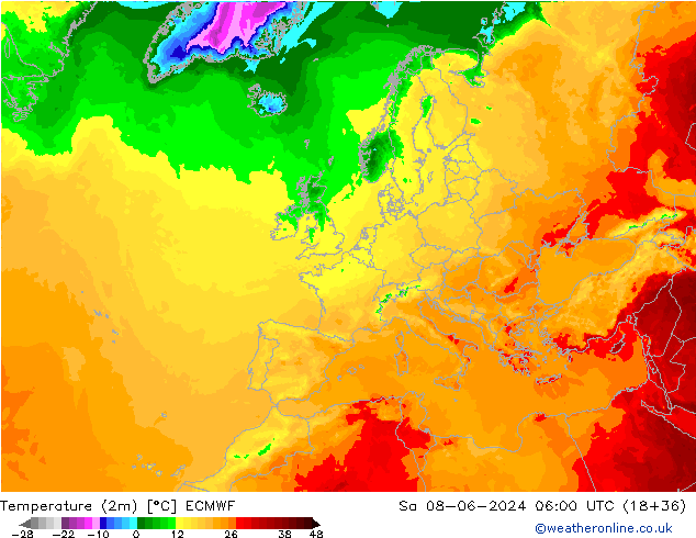 Temperatura (2m) ECMWF Sáb 08.06.2024 06 UTC