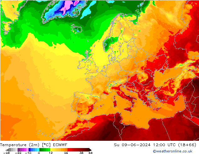 Sıcaklık Haritası (2m) ECMWF Paz 09.06.2024 12 UTC