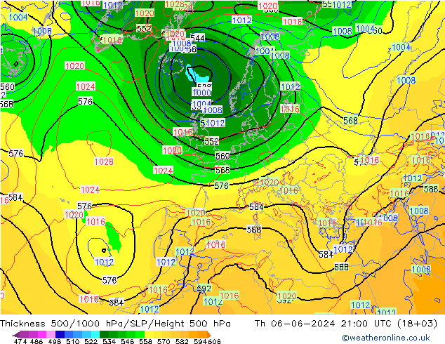 Thck 500-1000гПа ECMWF чт 06.06.2024 21 UTC