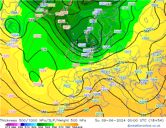 500-1000 hPa Kalınlığı ECMWF Paz 09.06.2024 00 UTC