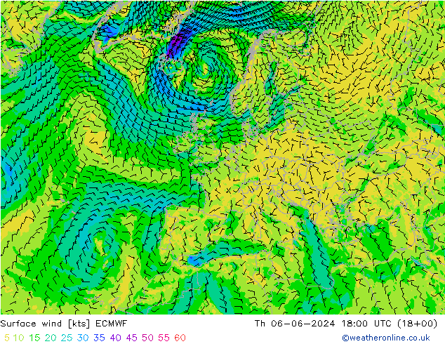 Rüzgar 10 m ECMWF Per 06.06.2024 18 UTC