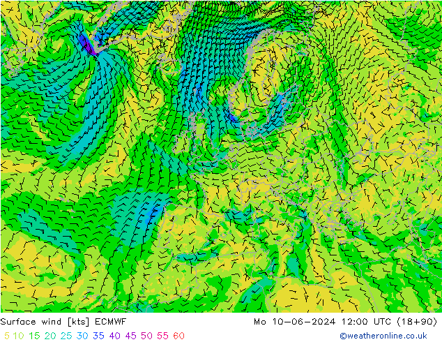 Vento 10 m ECMWF lun 10.06.2024 12 UTC