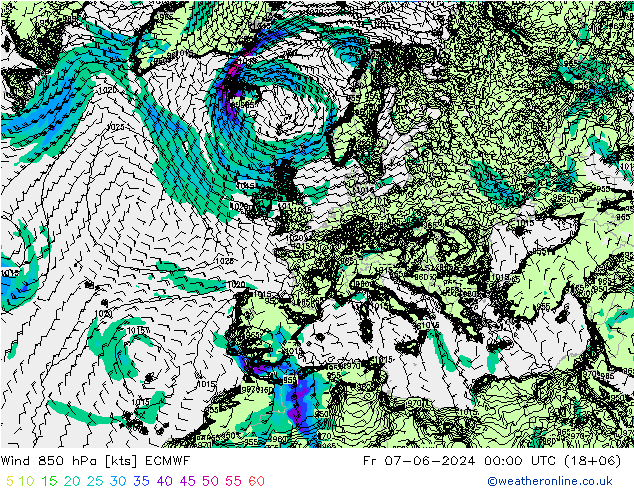 Wind 850 hPa ECMWF Fr 07.06.2024 00 UTC