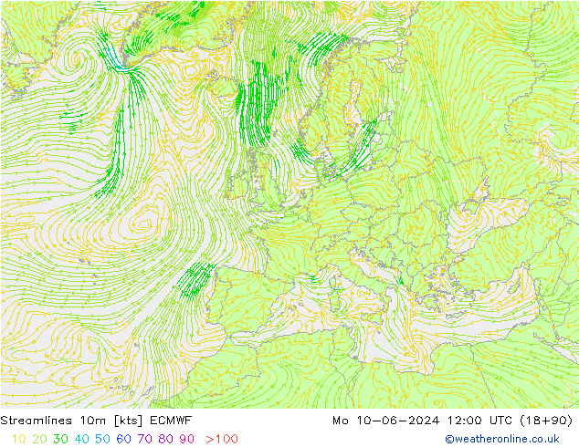 Linha de corrente 10m ECMWF Seg 10.06.2024 12 UTC