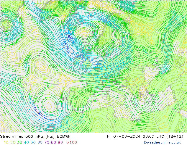 Stromlinien 500 hPa ECMWF Fr 07.06.2024 06 UTC