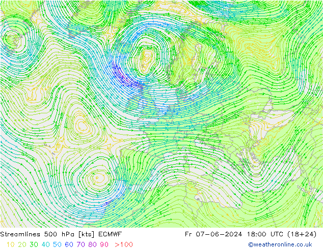 Línea de corriente 500 hPa ECMWF vie 07.06.2024 18 UTC