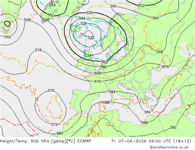 Z500/Rain (+SLP)/Z850 ECMWF Pá 07.06.2024 06 UTC