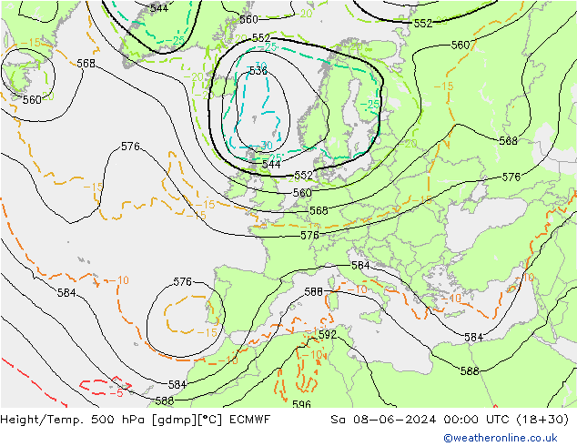 Z500/Rain (+SLP)/Z850 ECMWF Sa 08.06.2024 00 UTC