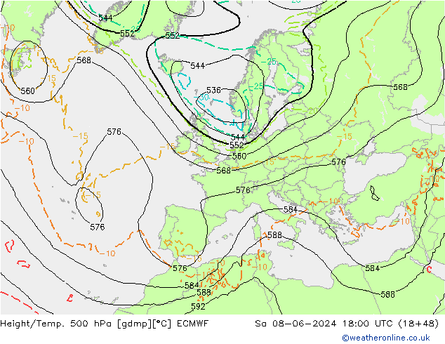 Z500/Regen(+SLP)/Z850 ECMWF za 08.06.2024 18 UTC