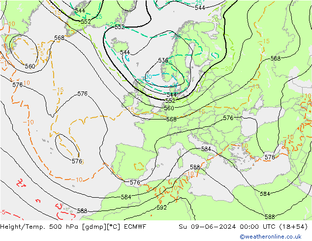 Height/Temp. 500 hPa ECMWF Su 09.06.2024 00 UTC